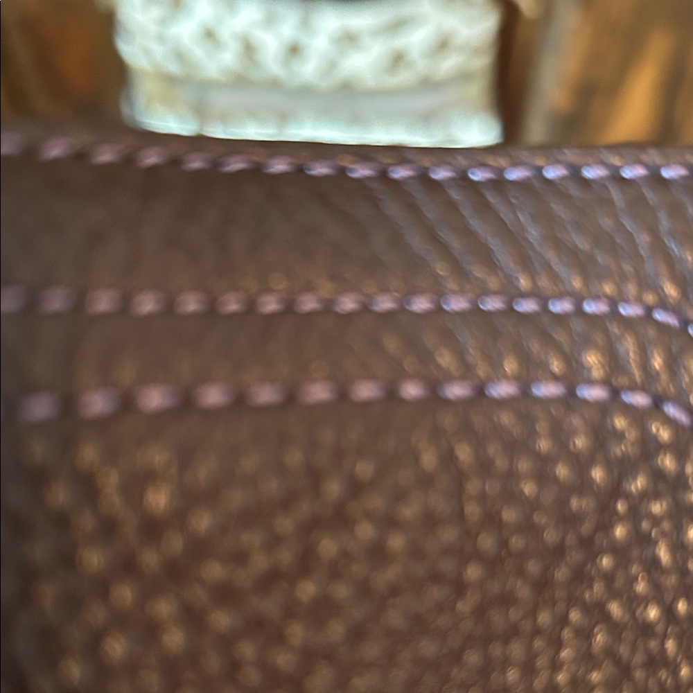 Coach Dark Brown Leather Shoulder Bag with purple stitching and lining - Picture 6 of 16